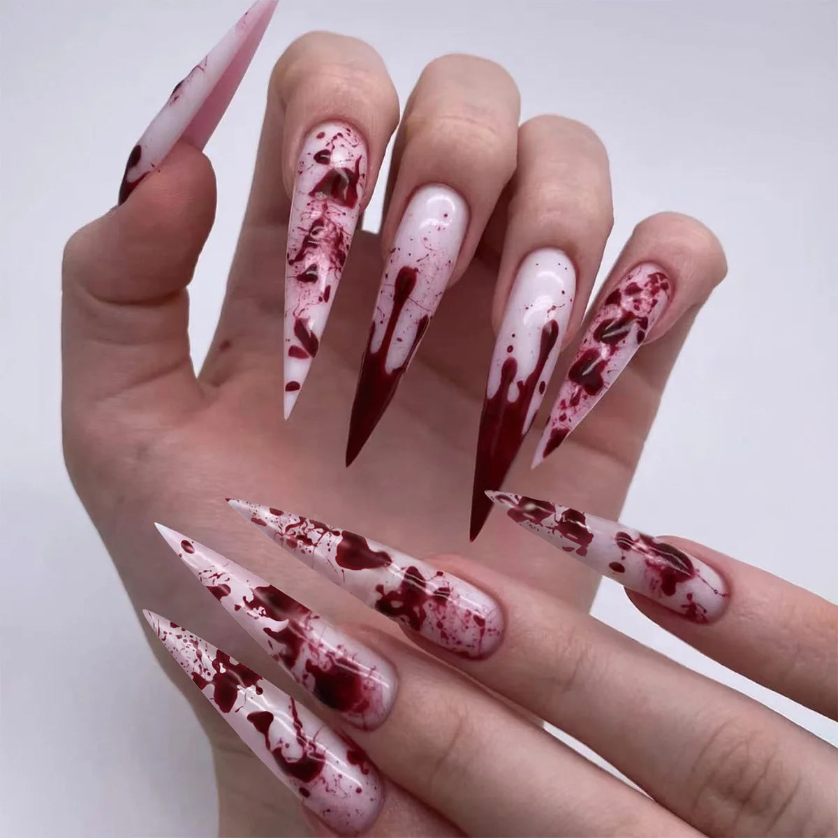 Horror Comic Press-On Nails – Glossy Black Almond Set with Japanese Anime Art